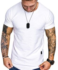Fashion Mens T Shirt Muscle Gym Workout Athletic Shirt Cotton Tee Shirt Top White